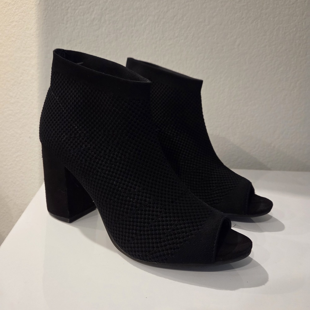 Seven Dials Peep Toe Booties 9.5 Women Knit Pointed Toe Chunky Block Heels Black